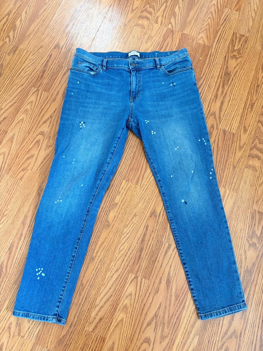 LOFT Blue Straight-Leg High-Rise Jeans with Paint Speckle - Picture 2 of 12